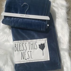 Rae Dunn Bless This Nest Plush Blanket / Throw NWT